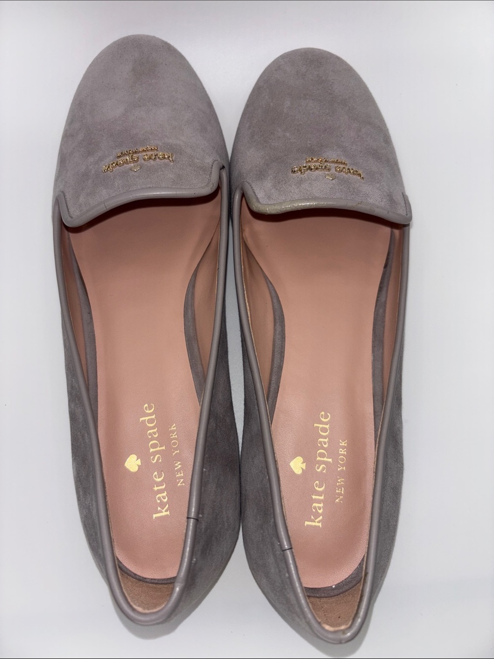 kate spade Gray Suede Slip-On Loafers with Gold Logo - Picture 5 of 12